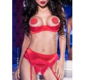 Ensemble dentelle rouge seins nus